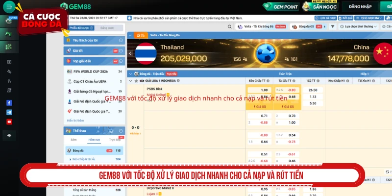GEM88 với tốc độ xử lý giao dịch nhanh cho cả nạp và rút tiền