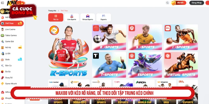 MAX88 với kèo rõ ràng, dễ theo dõi tập trung kèo chính